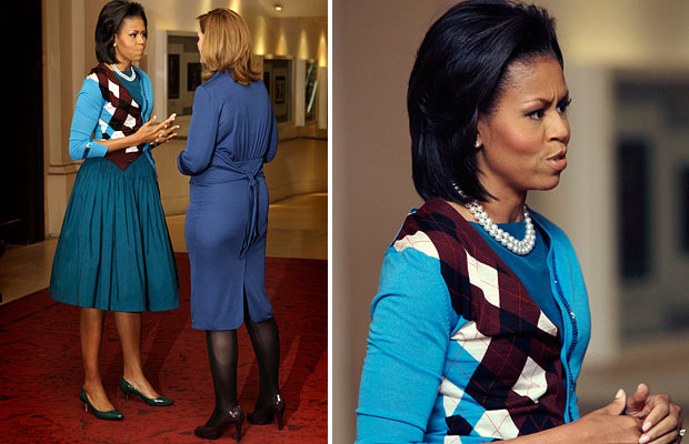Sarah Brown, wife of Britain's PM Brown greets U.S first lady Michelle Obama, at G20 spouses visit to Royal Opera House in London