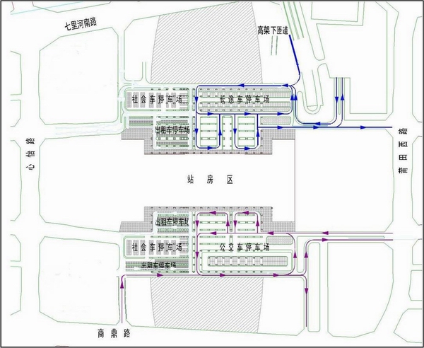 郑州火车东站交通:各类车辆进出路线不同